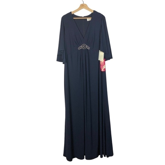 Eliza J Navy Blue Embellished Short Sleeve Formal Maxi Gown 18 - Picture 2 of 5